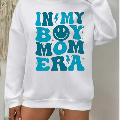 In My Boy Mom Era Sweatshirt Crewneck Pullovers Trendy Loose Fit Tops Fabric Round Neck Christmas, Christmas gift, gift. - image1